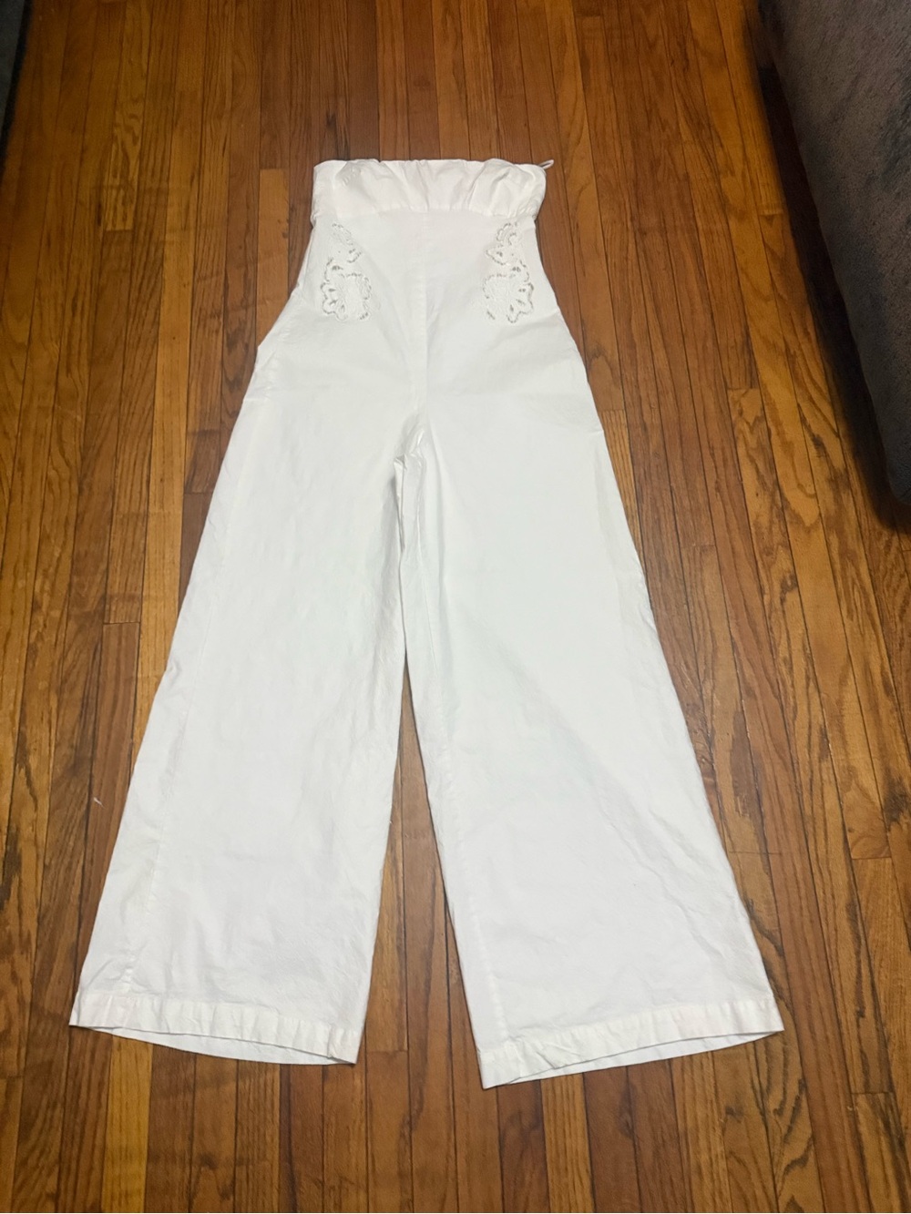 ZARA White Embroidered Strapless Wide Leg Jumpsuit Size M - Picture 14 of 16